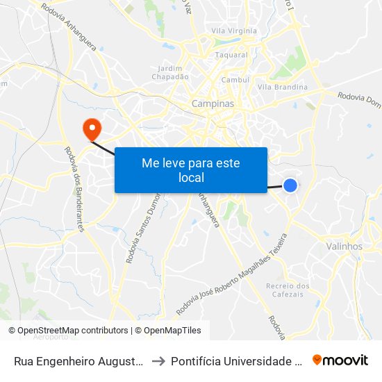 Rua Engenheiro Augusto De Figueiredo -  2472-2636 - Parque Dos Cisnes to Pontifícia Universidade Católica De Campinas - Puc-Campinas (Campus II) map