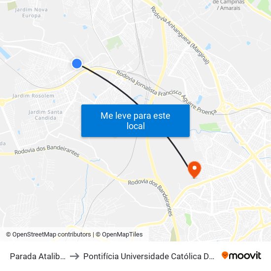 Parada Ataliba Nogueira Oeste to Pontifícia Universidade Católica De Campinas - Puc-Campinas (Campus II) map