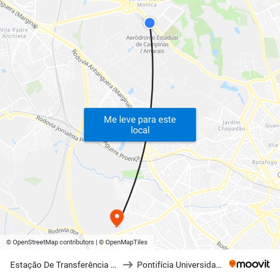 Estação De Transferência Dos Amarais - Jardim Chapadão Campinas - SP 13082-015 Brasil to Pontifícia Universidade Católica De Campinas - Puc-Campinas (Campus II) map