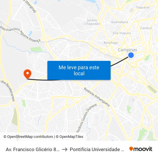 Av. Francisco Glicério 829 - Vila Lidia Campinas - SP 13012-100 Brasil to Pontifícia Universidade Católica De Campinas - Puc-Campinas (Campus II) map