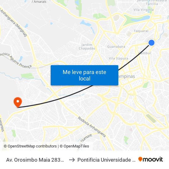 Av. Orosimbo Maia 2837-2927 - Vila Itapura Campinas - SP 13023-002 Brasil to Pontifícia Universidade Católica De Campinas - Puc-Campinas (Campus II) map