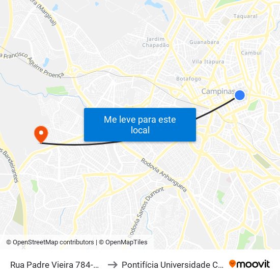 Rua Padre Vieira 784-848 - Centro Campinas - SP 13015-300 Brasil to Pontifícia Universidade Católica De Campinas - Puc-Campinas (Campus II) map