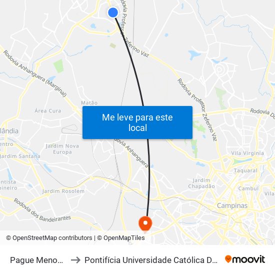Pague Menos (Sentido Centro) to Pontifícia Universidade Católica De Campinas - Puc-Campinas (Campus II) map