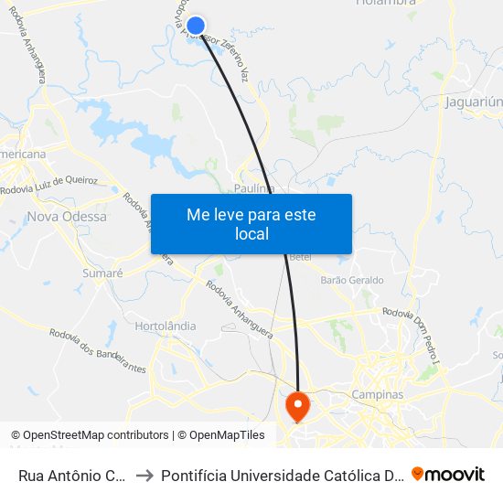 Rua Antônio Carlos Nogueira, 667 to Pontifícia Universidade Católica De Campinas - Puc-Campinas (Campus II) map
