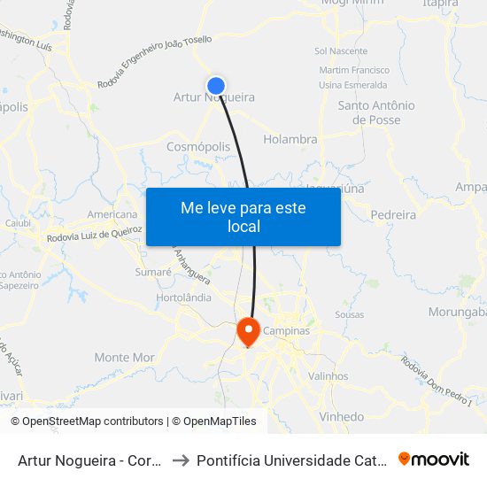 Artur Nogueira - Coração De Criança (Ponto Inicial/Final) to Pontifícia Universidade Católica De Campinas - Puc-Campinas (Campus II) map