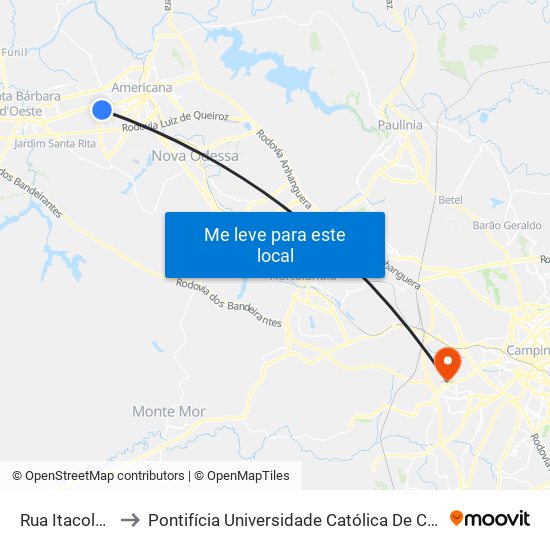 Rua Itacolomi, 234-376 to Pontifícia Universidade Católica De Campinas - Puc-Campinas (Campus II) map