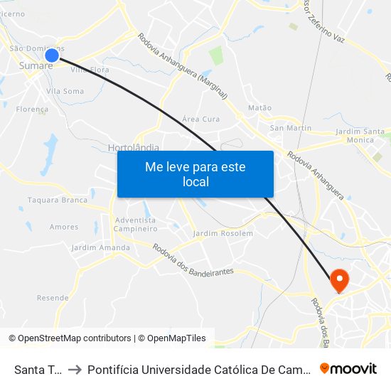 Santa Terezinha to Pontifícia Universidade Católica De Campinas - Puc-Campinas (Campus II) map