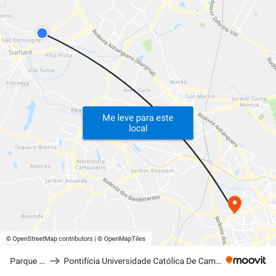 Parque Industrial to Pontifícia Universidade Católica De Campinas - Puc-Campinas (Campus II) map