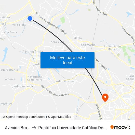 Avenida Brasil, 1056-1122 to Pontifícia Universidade Católica De Campinas - Puc-Campinas (Campus II) map