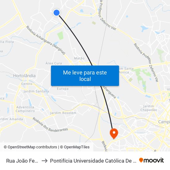 Rua João Ferraz Ribeiro, 191 to Pontifícia Universidade Católica De Campinas - Puc-Campinas (Campus II) map