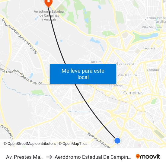 Av. Prestes Maia, 179 to Aeródromo Estadual De Campinas / Amarais map