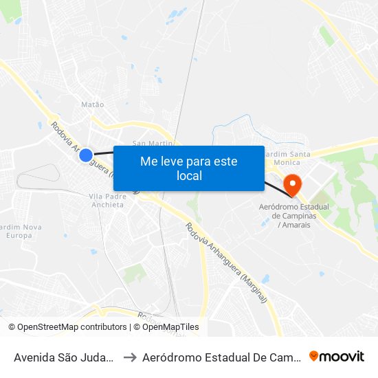 Avenida São Judas Tadeu, 52 to Aeródromo Estadual De Campinas / Amarais map