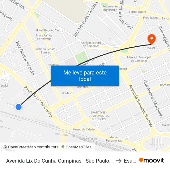 Avenida Lix Da Cunha Campinas - São Paulo 13035 Brasil to Esamc map