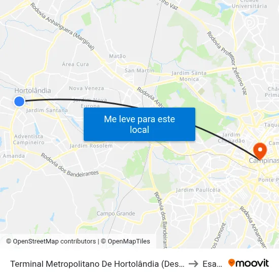 Terminal Metropolitano De Hortolândia (Desembarque) to Esamc map