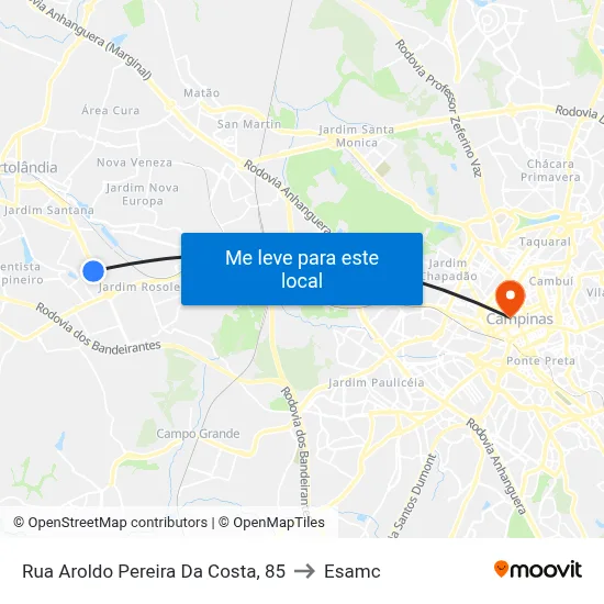 Rua Aroldo Pereira Da Costa, 85 to Esamc map