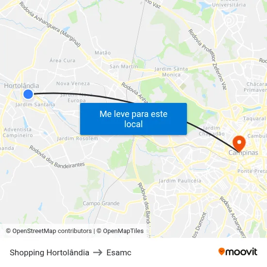 Shopping Hortolândia to Esamc map