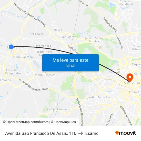 Avenida São Francisco De Assis, 116 to Esamc map