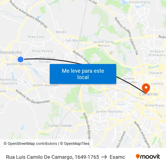 Rua Luís Camilo De Camargo, 1649-1765 to Esamc map