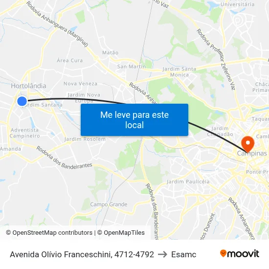 Avenida Olívio Franceschini, 4712-4792 to Esamc map