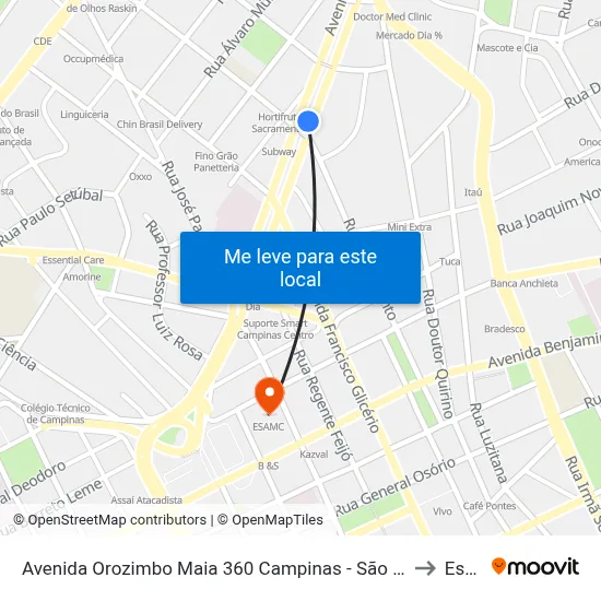 Avenida Orozimbo Maia 360 Campinas - São Paulo 13010-211 Brasil to Esamc map
