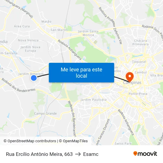 Rua Ercílio Antônio Meira, 663 to Esamc map