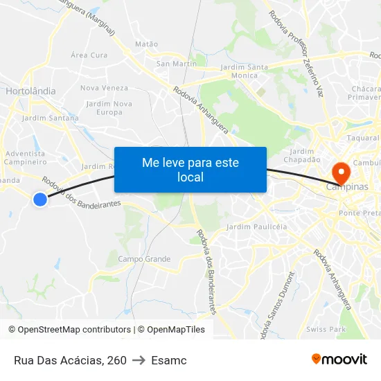 Rua Das Acácias, 260 to Esamc map