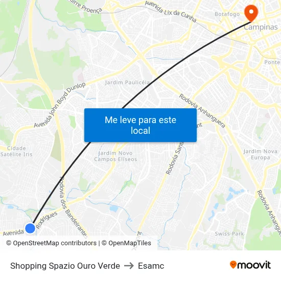 Shopping Spazio Ouro Verde to Esamc map
