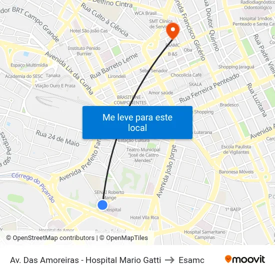 Av. Das Amoreiras - Hospital Mario Gatti to Esamc map