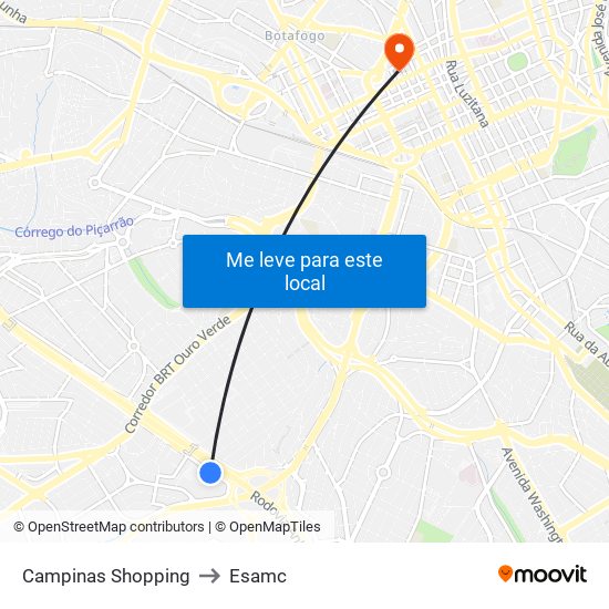 Campinas Shopping to Esamc map