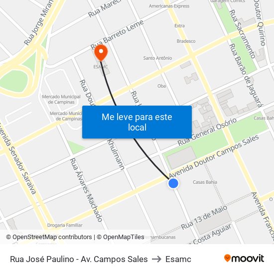 Rua José Paulino - Av. Campos Sales to Esamc map