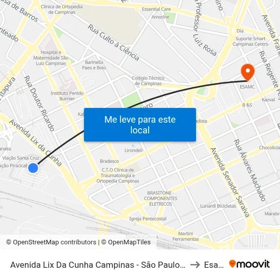 Avenida Lix Da Cunha Campinas - São Paulo 13035 Brasil to Esamc map