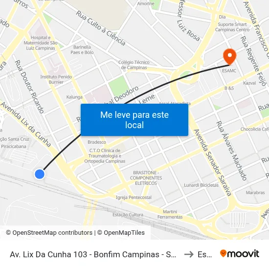 Av. Lix Da Cunha 103 - Bonfim Campinas - SP 13070-716 Brasil to Esamc map
