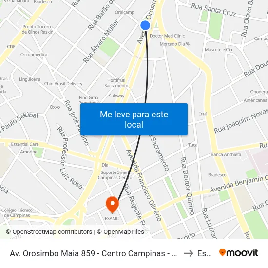 Av. Orosimbo Maia 859 - Centro Campinas - SP 13023-200 Brasil to Esamc map