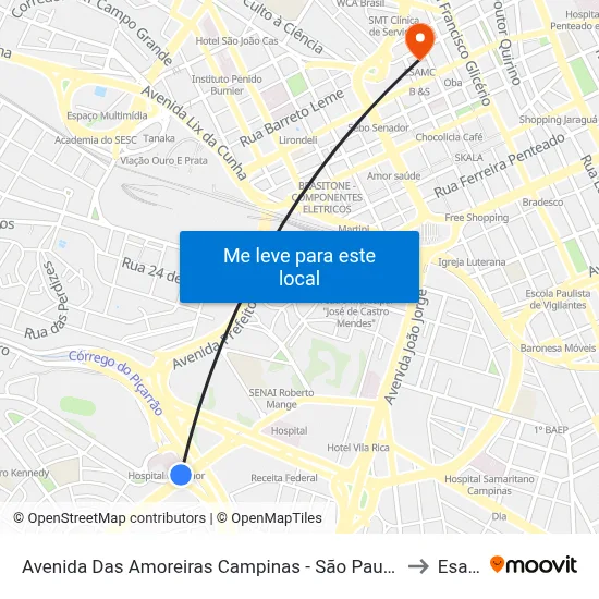 Avenida Das Amoreiras Campinas - São Paulo 13031 Brasil to Esamc map