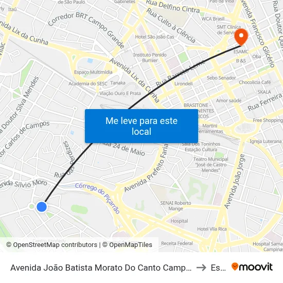 Avenida João Batista Morato Do Canto Campinas - São Paulo 13031 Brasil to Esamc map