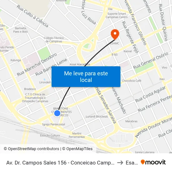 Av. Dr. Campos Sales 156 - Conceicao Campinas - SP Brasil to Esamc map