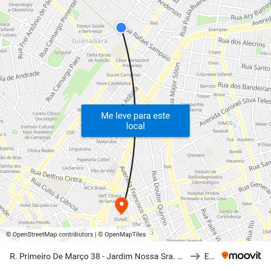 R. Primeiro De Março 38 - Jardim Nossa Sra. Auxiliadora Campinas - SP 13075-250 Brasil to Esamc map