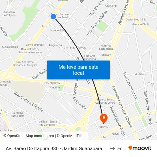 Av. Barão De Itapura 980 - Jardim Guanabara Campinas - SP 13020-431 Brasil to Esamc map