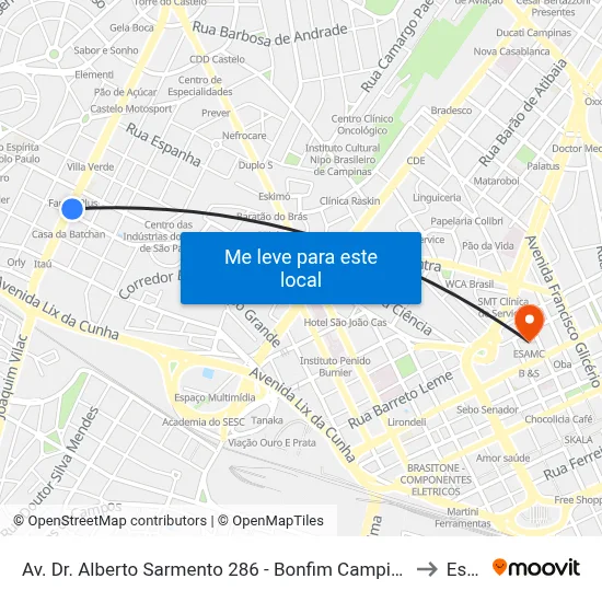 Av. Dr. Alberto Sarmento 286 - Bonfim Campinas - SP 13070-711 Brasil to Esamc map