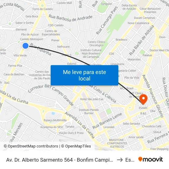 Av. Dr. Alberto Sarmento 564 - Bonfim Campinas - SP 13070-711 Brasil to Esamc map