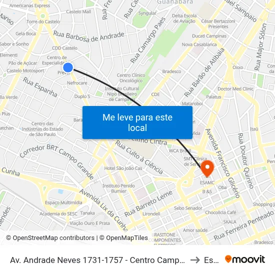 Av. Andrade Neves 1731-1757 - Centro Campinas - SP 13013-161 Brasil to Esamc map