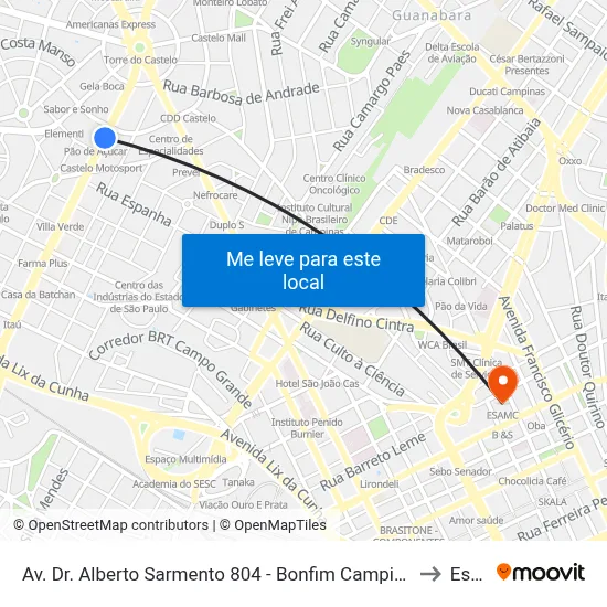 Av. Dr. Alberto Sarmento 804 - Bonfim Campinas - SP 13070-710 Brasil to Esamc map