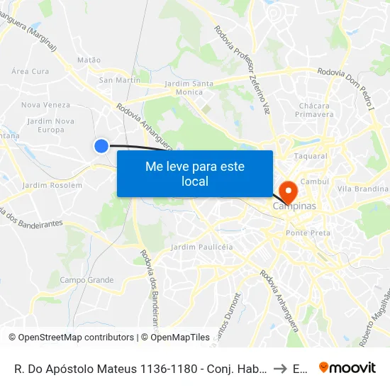 R. Do Apóstolo Mateus 1136-1180 - Conj. Hab. Padre Anchieta Campinas - SP Brasil to Esamc map