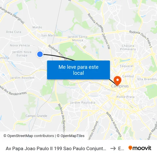 Av Papa Joao Paulo II 199 Sao Paulo Conjunto Habitacional Padre Anchieta (Campinas) to Esamc map