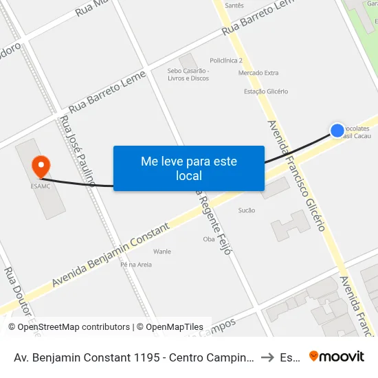 Av. Benjamin Constant 1195 - Centro Campinas - SP 13010-141 Brasil to Esamc map
