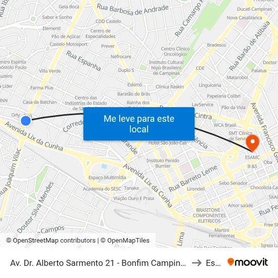 Av. Dr. Alberto Sarmento 21 - Bonfim Campinas - SP 13070-710 Brasil to Esamc map