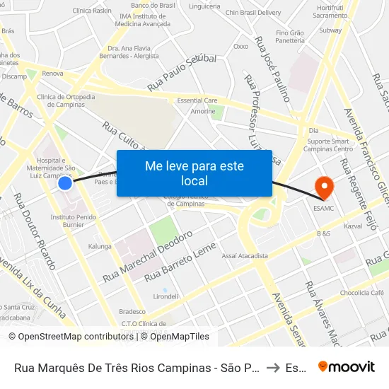 Rua Marquês De Três Rios Campinas - São Paulo 13020 Brasil to Esamc map