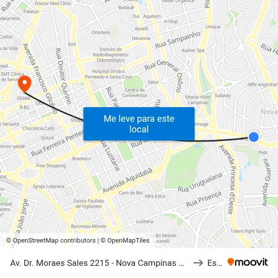 Av. Dr. Moraes Sales 2215 - Nova Campinas Campinas - SP 13092-111 Brasil to Esamc map