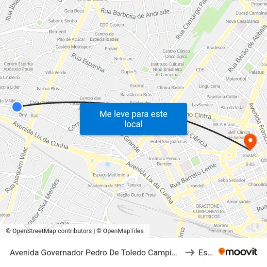 Avenida Governador Pedro De Toledo Campinas - São Paulo 13070 Brasil to Esamc map