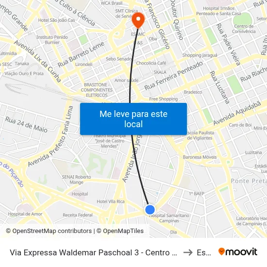 Via Expressa Waldemar Paschoal 3 - Centro Campinas - SP Brasil to Esamc map